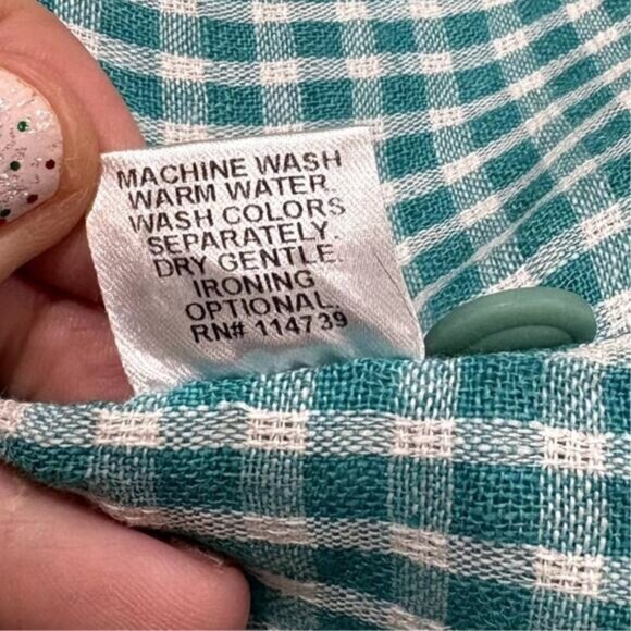 FLAX Design Size L Dress Maxi Jade Green Gingham 100% Linen Woven Sleeveless - Picture 8 of 14